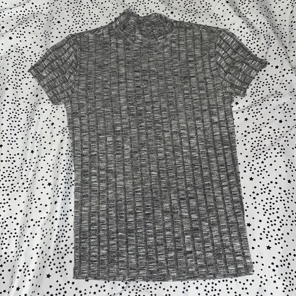 Gray Semi Turtleneck Fitted Top